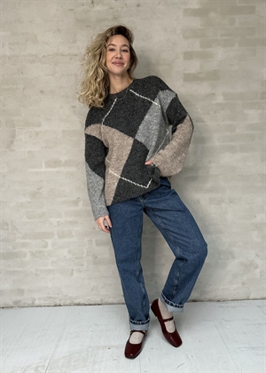 Inga check fluffy knit Antracit Neo Noir 